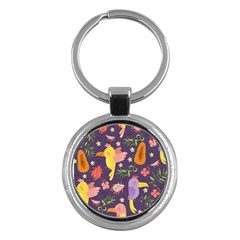 Exotic-seamless-pattern-with-parrots-fruits Key Chain (round) by Simbadda