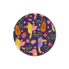 Exotic-seamless-pattern-with-parrots-fruits Rubber Round Coaster (4 Pack) by Simbadda