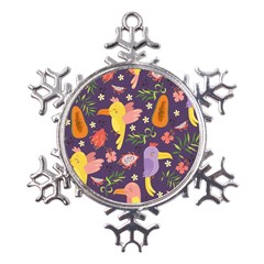 Exotic-seamless-pattern-with-parrots-fruits Metal Large Snowflake Ornament