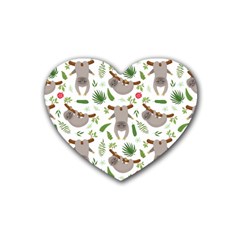 Seamless-pattern-with-cute-sloths Rubber Heart Coaster (4 Pack) by Simbadda