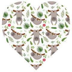 Seamless-pattern-with-cute-sloths Wooden Puzzle Heart by Simbadda