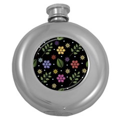 Embroidery-seamless-pattern-with-flowers Round Hip Flask (5 Oz)