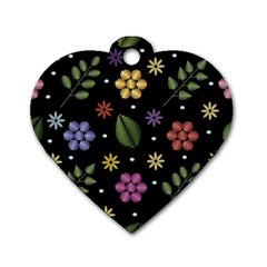 Embroidery-seamless-pattern-with-flowers Dog Tag Heart (two Sides) by Simbadda