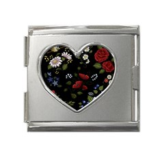 Floral-folk-fashion-ornamental-embroidery-pattern Mega Link Heart Italian Charm (18mm)