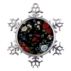 Floral-folk-fashion-ornamental-embroidery-pattern Metal Large Snowflake Ornament