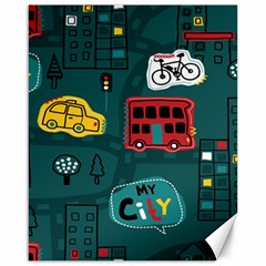 Seamless-pattern-hand-drawn-with-vehicles-buildings-road Canvas 16  X 20  by Simbadda