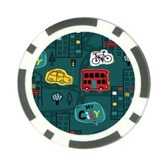 Seamless-pattern-hand-drawn-with-vehicles-buildings-road Poker Chip Card Guard (10 Pack) by Simbadda