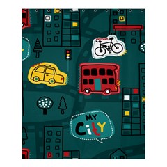 Seamless-pattern-hand-drawn-with-vehicles-buildings-road Shower Curtain 60  X 72  (medium)  by Simbadda