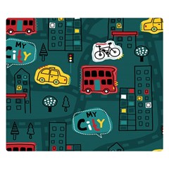 Seamless-pattern-hand-drawn-with-vehicles-buildings-road Two Sides Premium Plush Fleece Blanket (Small)