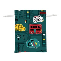 Seamless-pattern-hand-drawn-with-vehicles-buildings-road Lightweight Drawstring Pouch (l) by Simbadda