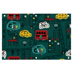 Seamless-pattern-hand-drawn-with-vehicles-buildings-road Banner And Sign 6  X 4  by Simbadda