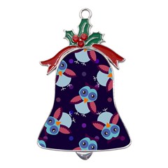 Owl-pattern-background Metal Holly Leaf Bell Ornament