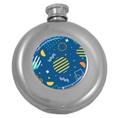 Flat-design-geometric-shapes-background Round Hip Flask (5 Oz)