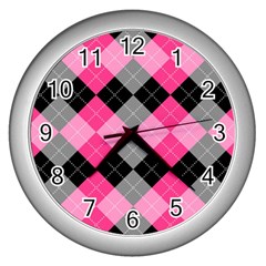Seamless-argyle-pattern Wall Clock (silver)