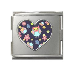 Owl-stars-pattern-background Mega Link Heart Italian Charm (18mm)