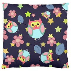 Owl-stars-pattern-background Large Premium Plush Fleece Cushion Case (one Side) by Simbadda