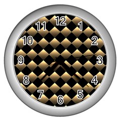 Golden-chess-board-background Wall Clock (silver)