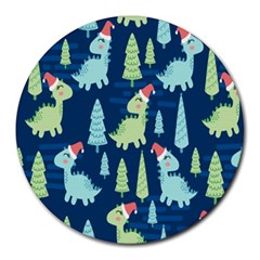 Cute-dinosaurs-animal-seamless-pattern-doodle-dino-winter-theme Round Mousepad by Simbadda