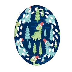 Cute-dinosaurs-animal-seamless-pattern-doodle-dino-winter-theme Ornament (oval Filigree)