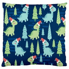 Cute-dinosaurs-animal-seamless-pattern-doodle-dino-winter-theme Large Cushion Case (two Sides) by Simbadda