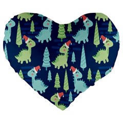 Cute-dinosaurs-animal-seamless-pattern-doodle-dino-winter-theme Large 19  Premium Heart Shape Cushions by Simbadda