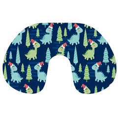 Cute-dinosaurs-animal-seamless-pattern-doodle-dino-winter-theme Travel Neck Pillow by Simbadda