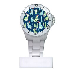 Cute-dinosaurs-animal-seamless-pattern-doodle-dino-winter-theme Plastic Nurses Watch by Simbadda