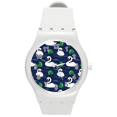 Swan-pattern-elegant-design Round Plastic Sport Watch (M)