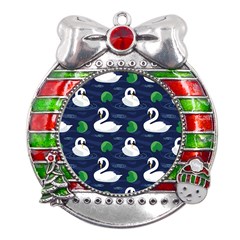 Swan-pattern-elegant-design Metal X Mas Ribbon With Red Crystal Round Ornament