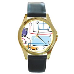 Sketch Line Art Doodles Design Round Gold Metal Watch