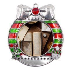 Generated Desk Book Inkwell Pen Metal X Mas Ribbon With Red Crystal Round Ornament