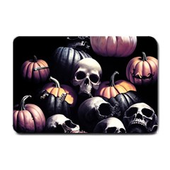 Halloween Party Skulls, Demonic Pumpkins Pattern Small Doormat by Casemiro