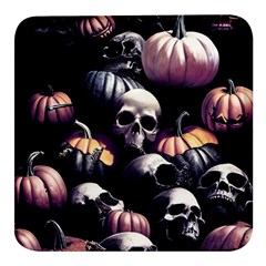 Halloween Party Skulls, Demonic Pumpkins Pattern Square Glass Fridge Magnet (4 Pack) by Casemiro