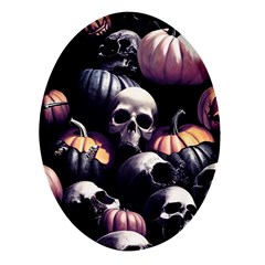 Halloween Party Skulls, Demonic Pumpkins Pattern Oval Glass Fridge Magnet (4 Pack) by Casemiro