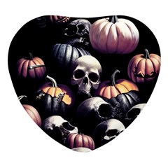 Halloween Party Skulls, Demonic Pumpkins Pattern Heart Glass Fridge Magnet (4 Pack) by Casemiro