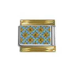 Gold abstract flowers pattern at blue background Gold Trim Italian Charm (9mm)