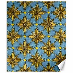 Gold abstract flowers pattern at blue background Canvas 8  x 10 