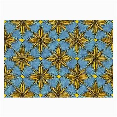 Gold abstract flowers pattern at blue background Large Glasses Cloth (2 Sides)