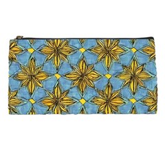 Gold abstract flowers pattern at blue background Pencil Case