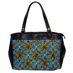 Gold Abstract Flowers Pattern At Blue Background Oversize Office Handbag by Casemiro