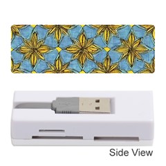 Gold abstract flowers pattern at blue background Memory Card Reader (Stick)