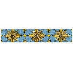 Gold abstract flowers pattern at blue background Large Premium Plush Fleece Scarf 