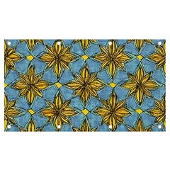 Gold abstract flowers pattern at blue background Banner and Sign 7  x 4 