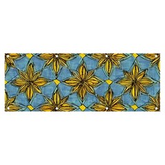 Gold abstract flowers pattern at blue background Banner and Sign 8  x 3 