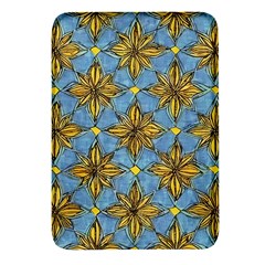 Gold Abstract Flowers Pattern At Blue Background Rectangular Glass Fridge Magnet (4 Pack) by Casemiro