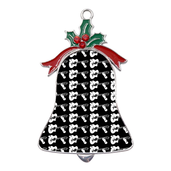 Guitar player noir graphic Metal Holly Leaf Bell Ornament