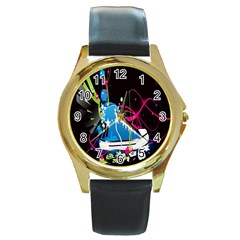 Sneakers Shoes Patterns Bright Round Gold Metal Watch by Proyonanggan