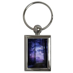 Moonlit A Forest At Night With A Full Moon Key Chain (rectangle) by Proyonanggan