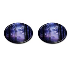 Moonlit A Forest At Night With A Full Moon Cufflinks (oval) by Proyonanggan