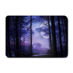 Moonlit A Forest At Night With A Full Moon Small Doormat by Proyonanggan